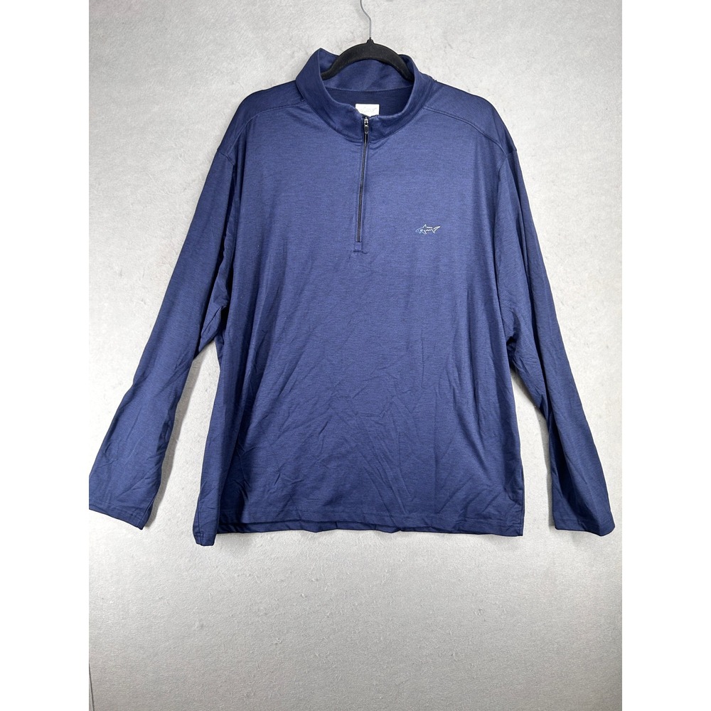 Greg Norman Mens XXL Navy Space Dye Quarter Zip Pullover Shark Logo TL113067